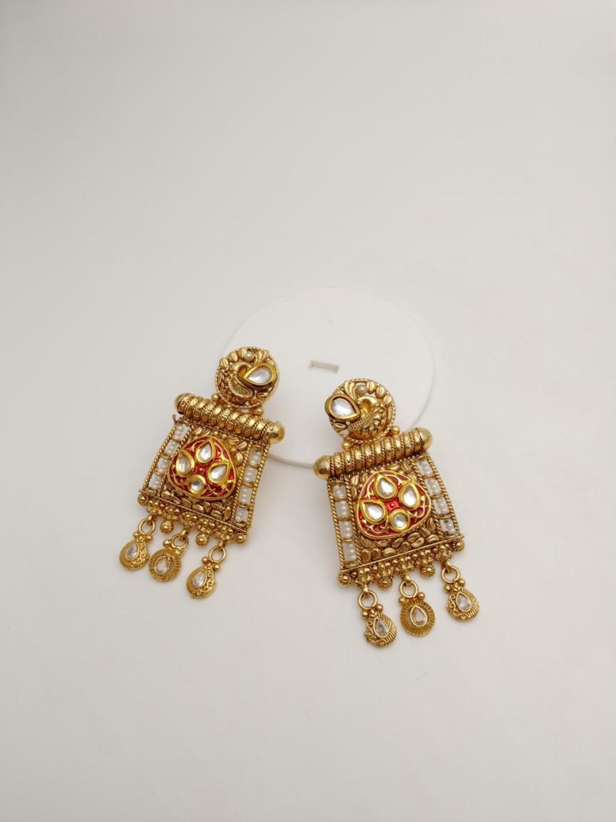 EARRINGS IN POLKI (GOLD POLISH) STYLE | DESIGN - 49240