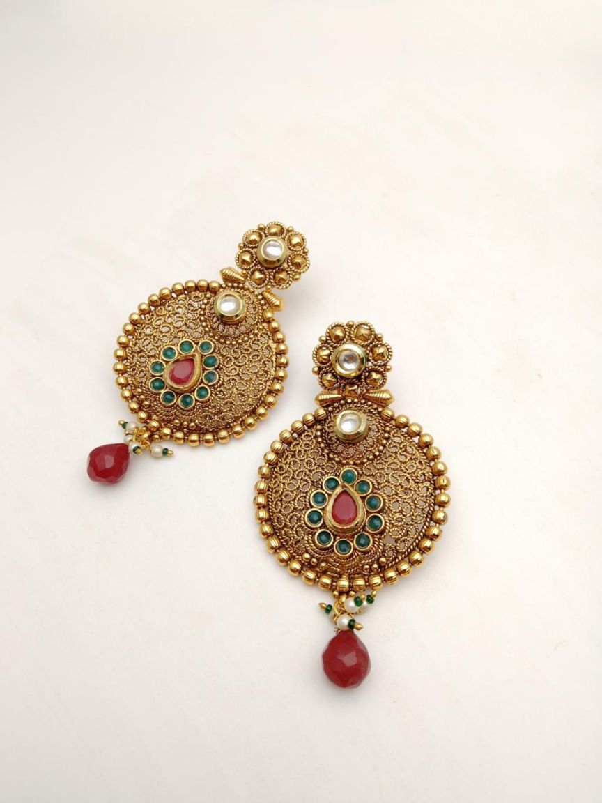 EARRINGS IN POLKI (GOLD POLISH) STYLE | DESIGN - 49241