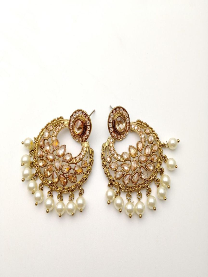EARRINGS IN POLKI (GOLD POLISH) STYLE | DESIGN - 49243