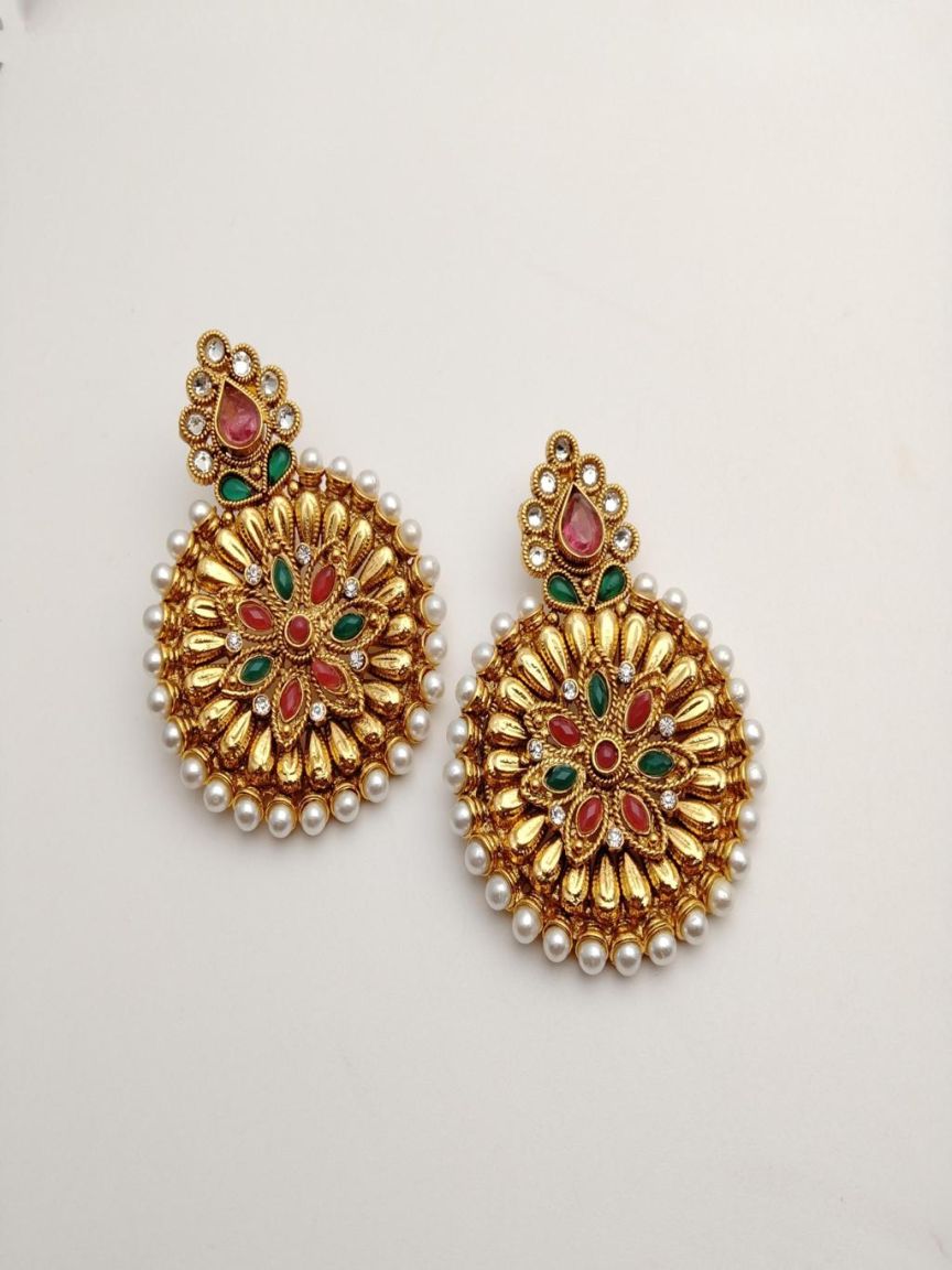 EARRINGS IN POLKI (GOLD POLISH) STYLE | DESIGN - 49244