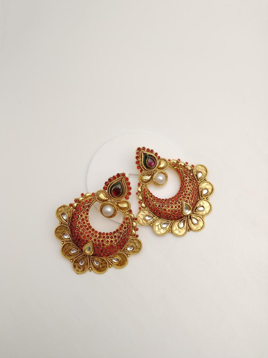 EARRINGS IN POLKI (GOLD POLISH) STYLE | DESIGN - 49248