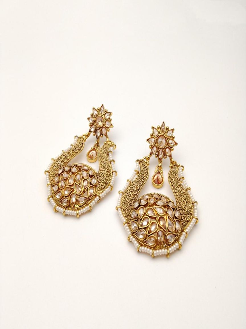 EARRINGS IN POLKI (GOLD POLISH) STYLE | DESIGN - 49251
