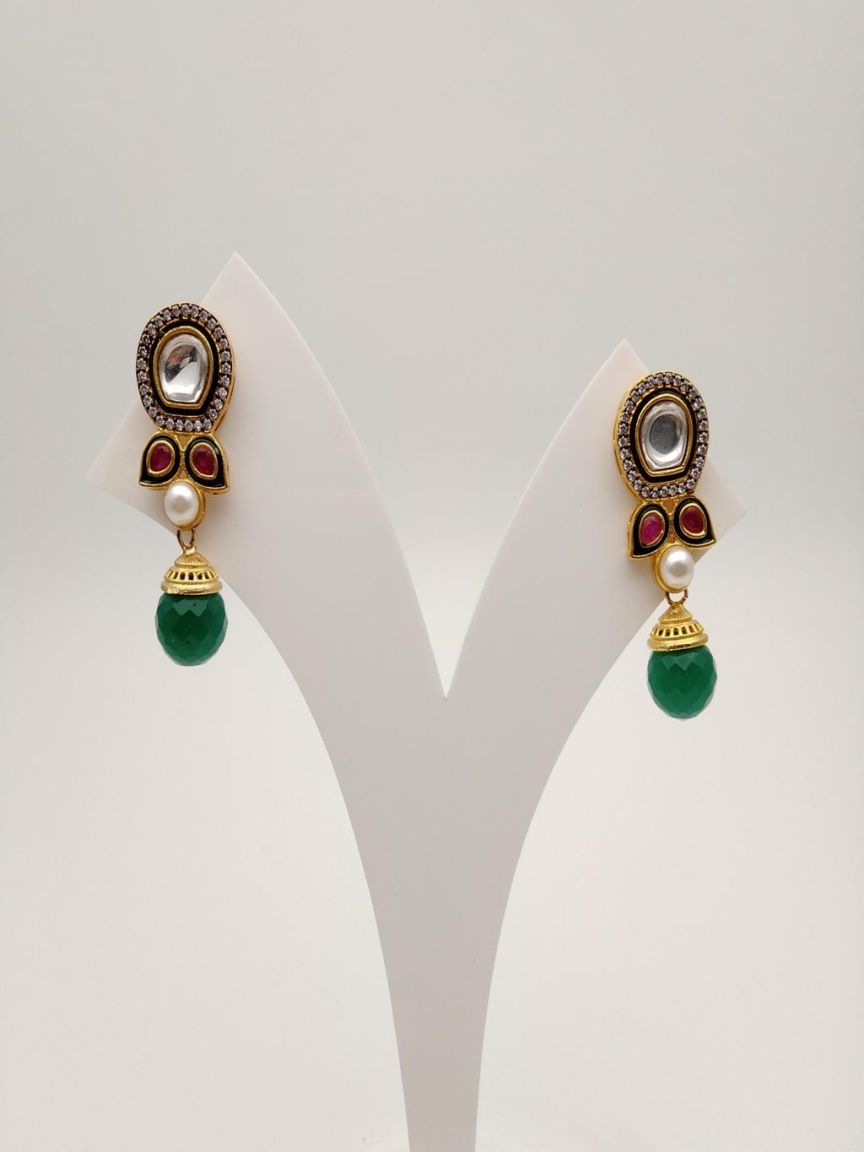 EARRINGS IN POLKI (GOLD POLISH) STYLE | DESIGN - 49258