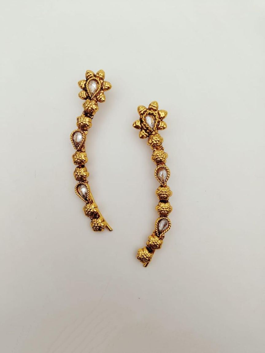 EARRINGS IN POLKI (GOLD POLISH) STYLE | DESIGN - 49302