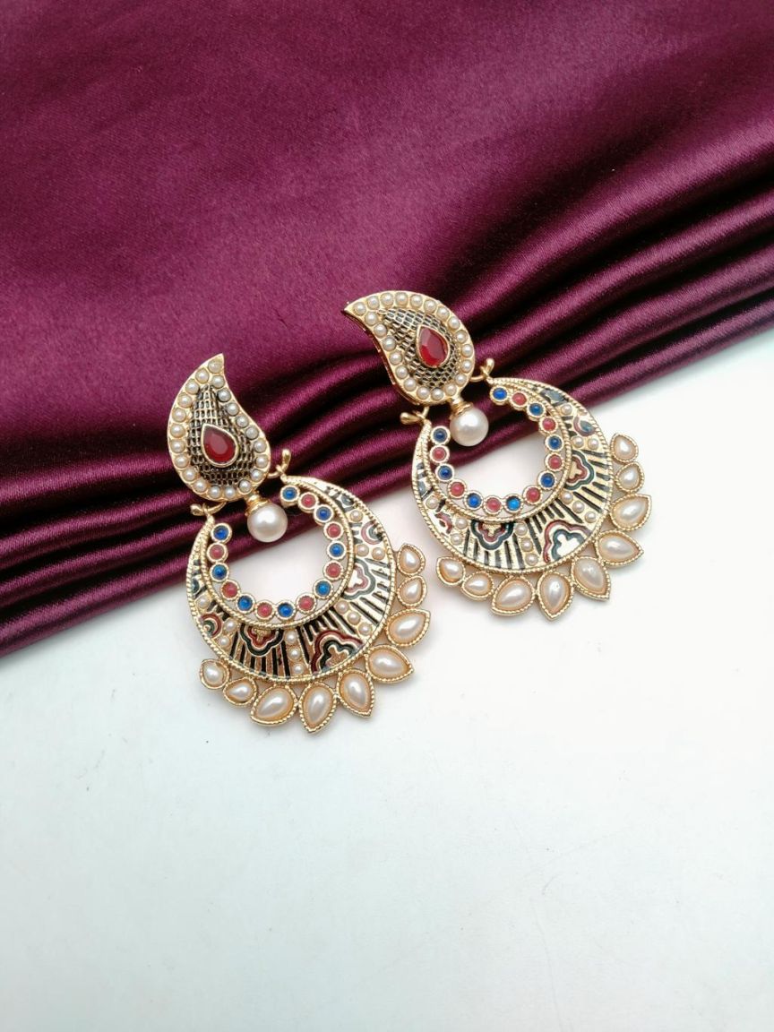 EARRINGS IN POLKI (GOLD POLISH) STYLE | DESIGN - 49312