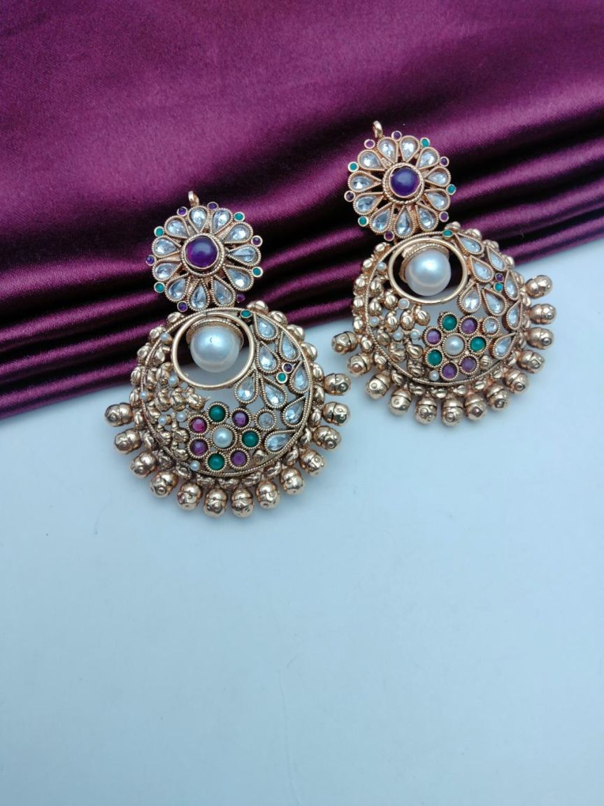 EARRINGS IN POLKI (GOLD POLISH) STYLE | DESIGN - 49314