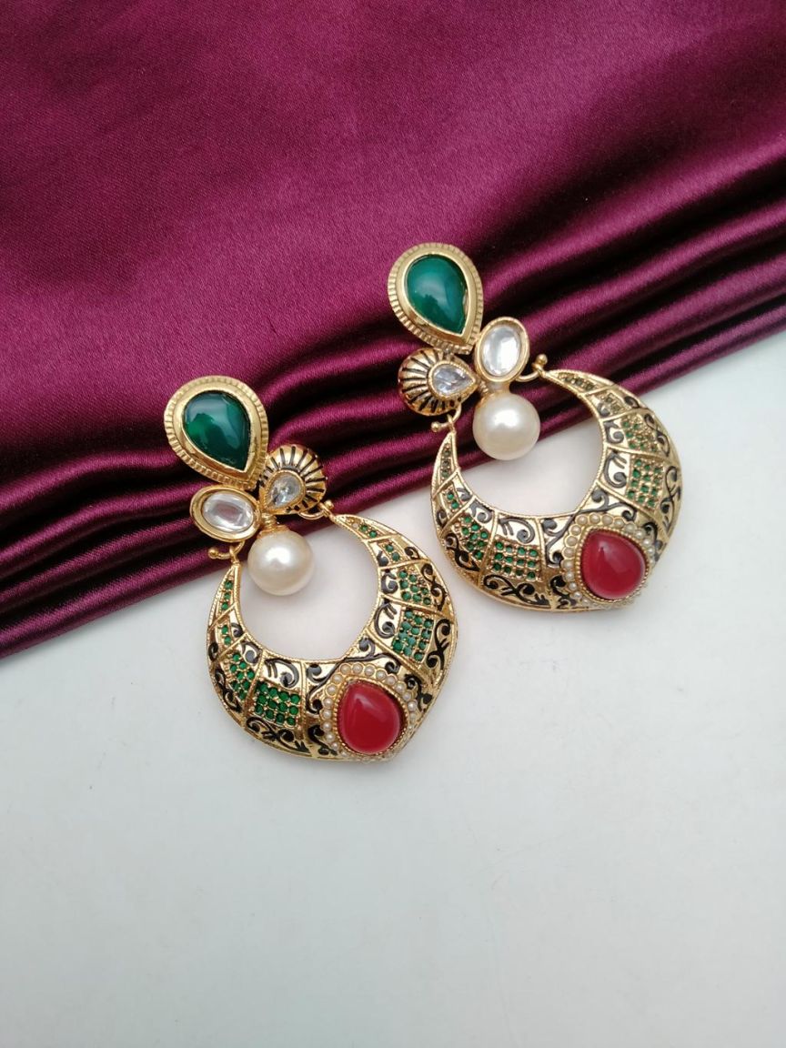 EARRINGS IN POLKI (GOLD POLISH) STYLE | DESIGN - 49316