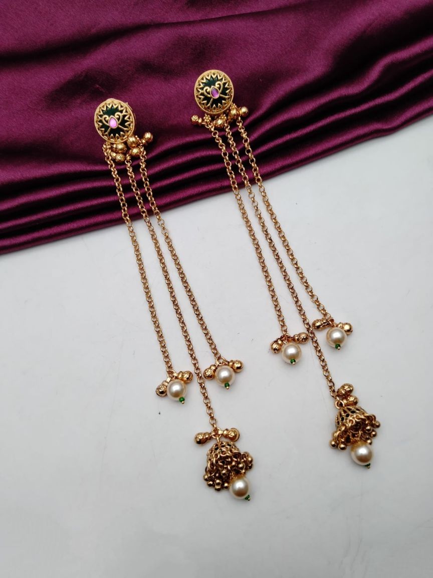 EARRINGS IN POLKI (GOLD POLISH) STYLE | DESIGN - 49317