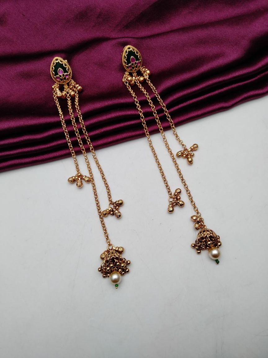 EARRINGS IN POLKI (GOLD POLISH) STYLE | DESIGN - 49319
