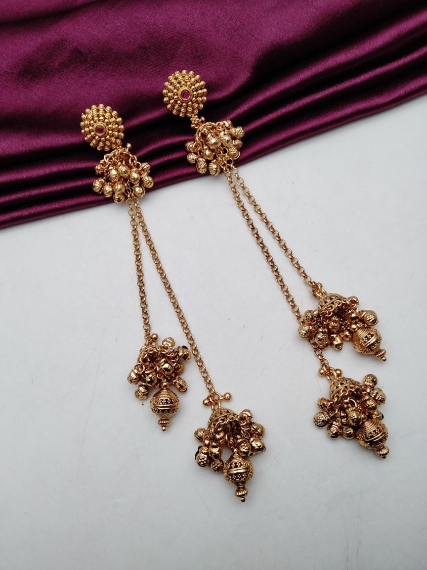 EARRINGS IN POLKI (GOLD POLISH) STYLE | DESIGN - 49321