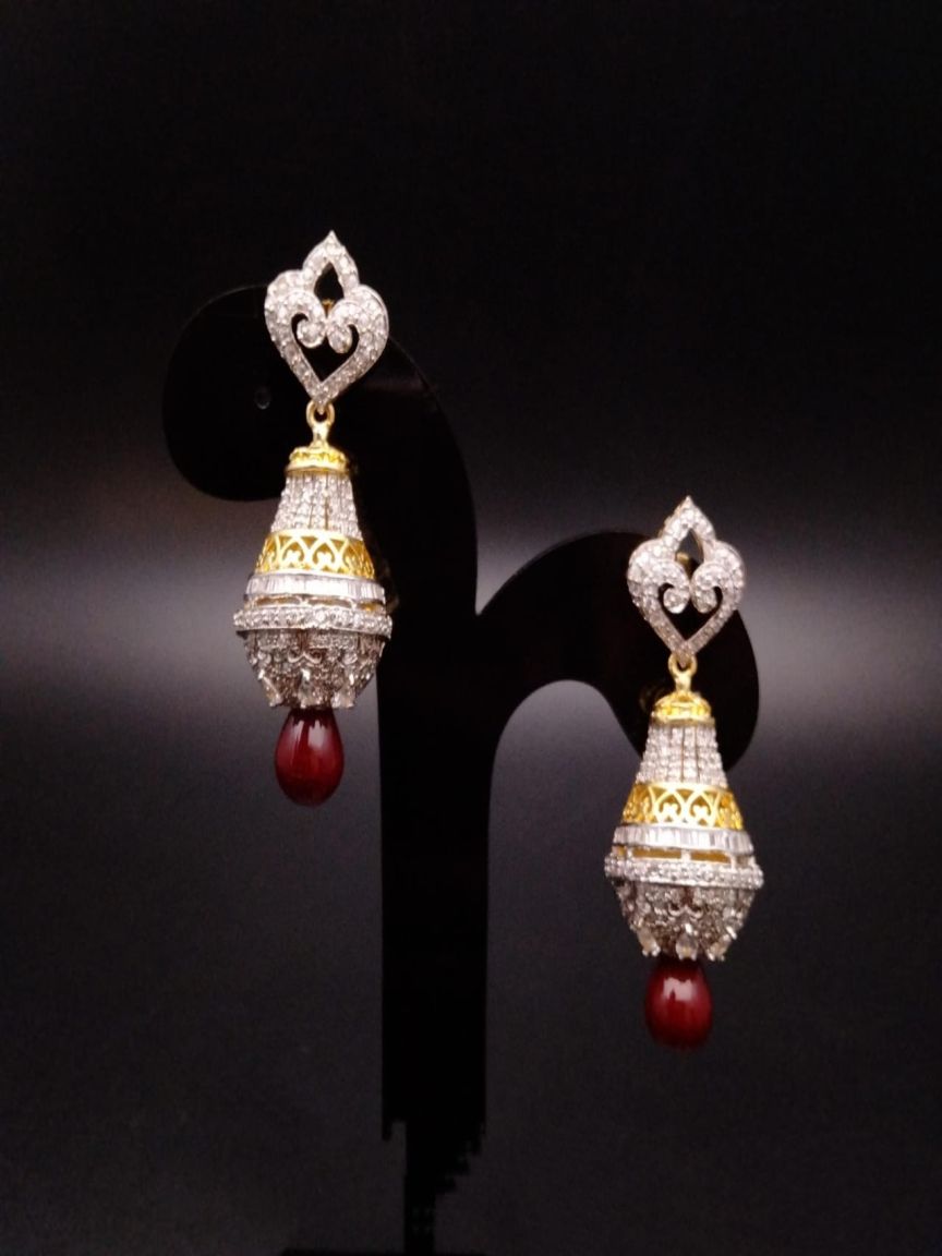 JHUMKA IN AMERICAN DIAMOND JEWELLERY STYLE | DESIGN - 11026