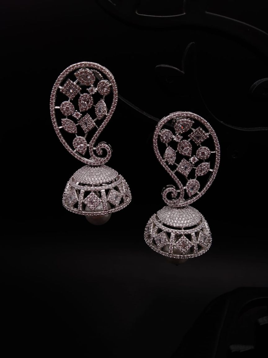 JHUMKA IN AMERICAN DIAMOND JEWELLERY STYLE | DESIGN - 11028
