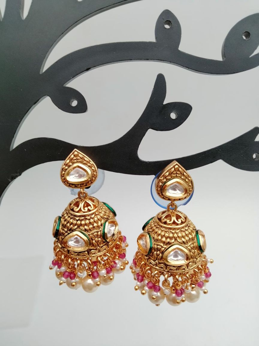 JHUMKA IN KUNDAN (VILANDI) STYLE | DESIGN - 90069