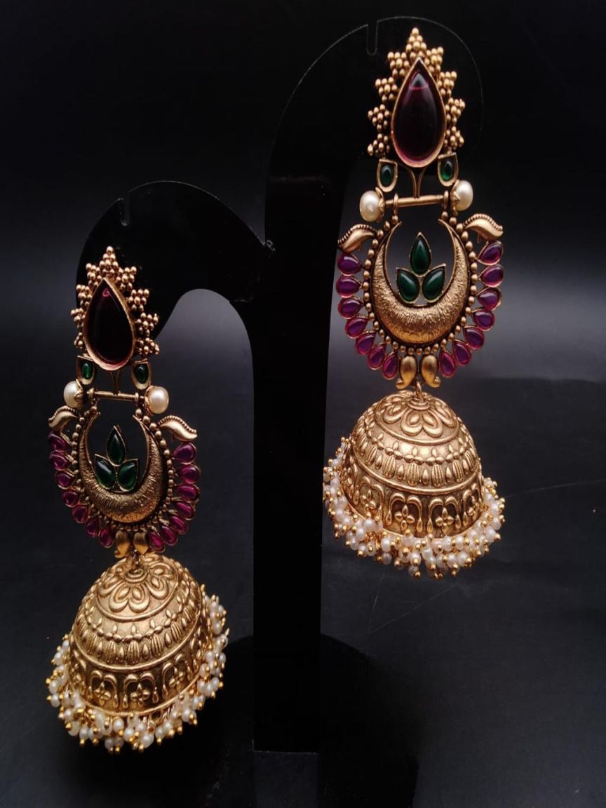 JHUMKA IN POLKI (GOLD POLISH) STYLE | DESIGN - 89012