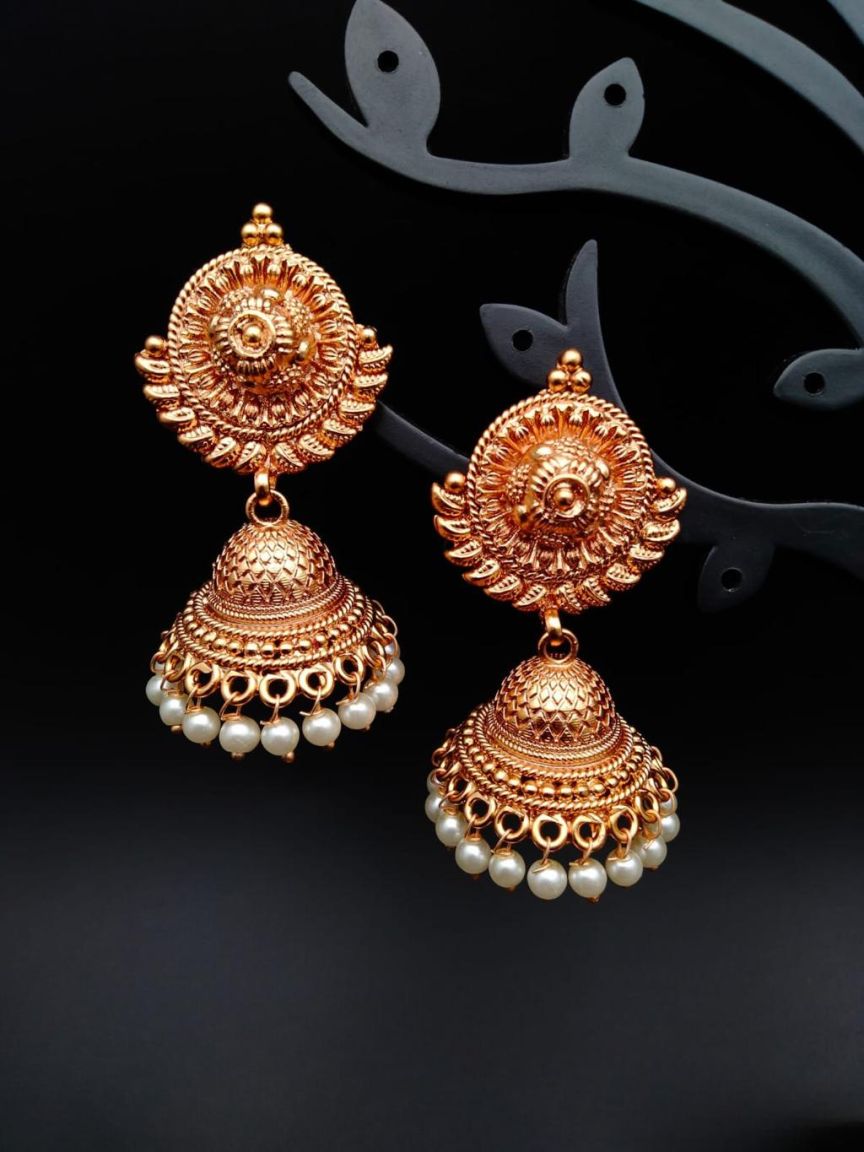 JHUMKA IN POLKI (GOLD POLISH) STYLE | DESIGN - 89017