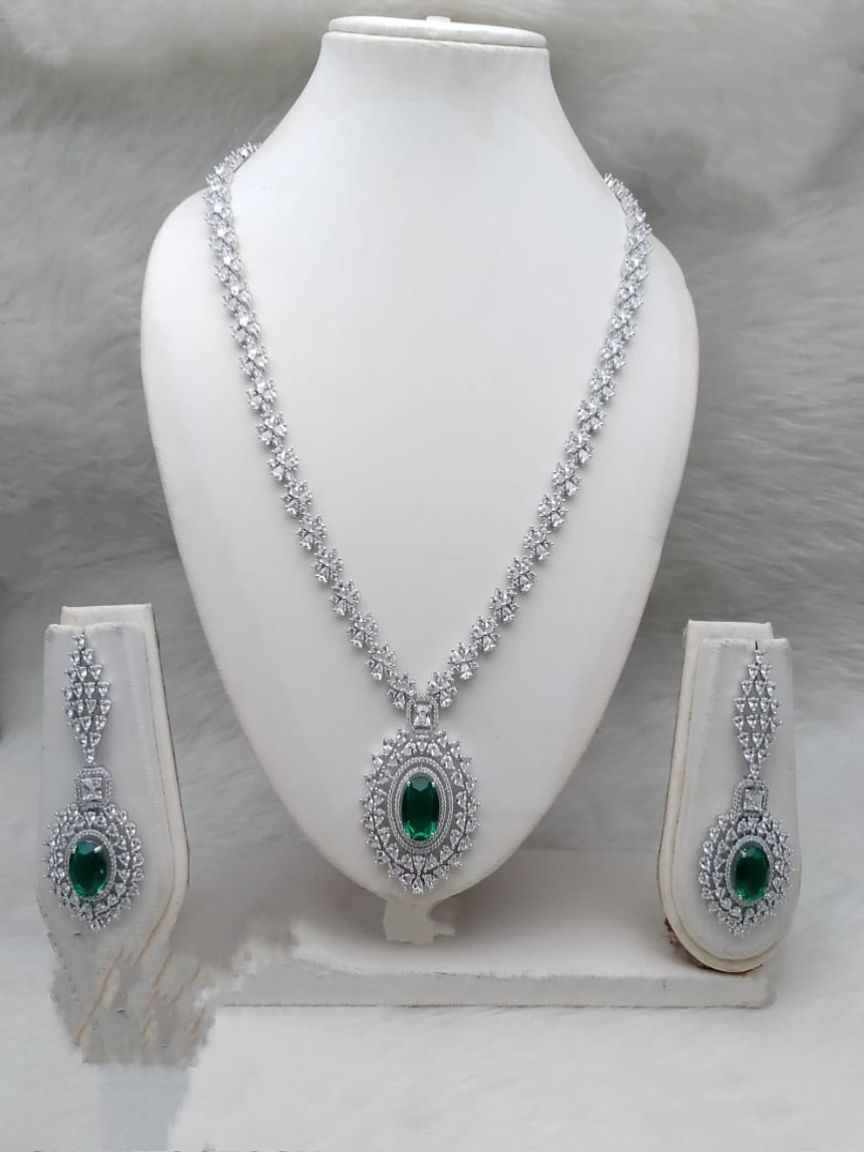 LONG SET IN AMERICAN DIAMOND JEWELLERY STYLE | DESIGN - 12001