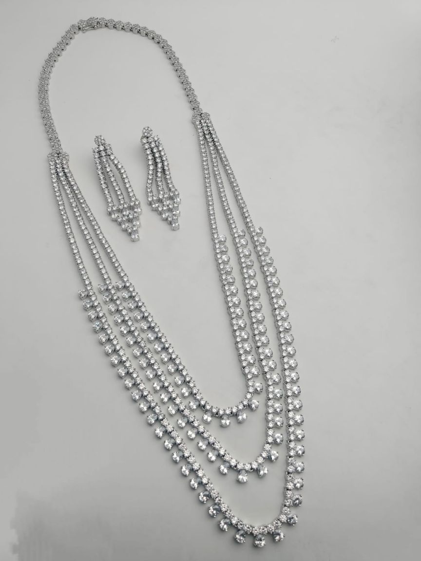 LONG SET IN AMERICAN DIAMOND JEWELLERY STYLE | DESIGN - 12002