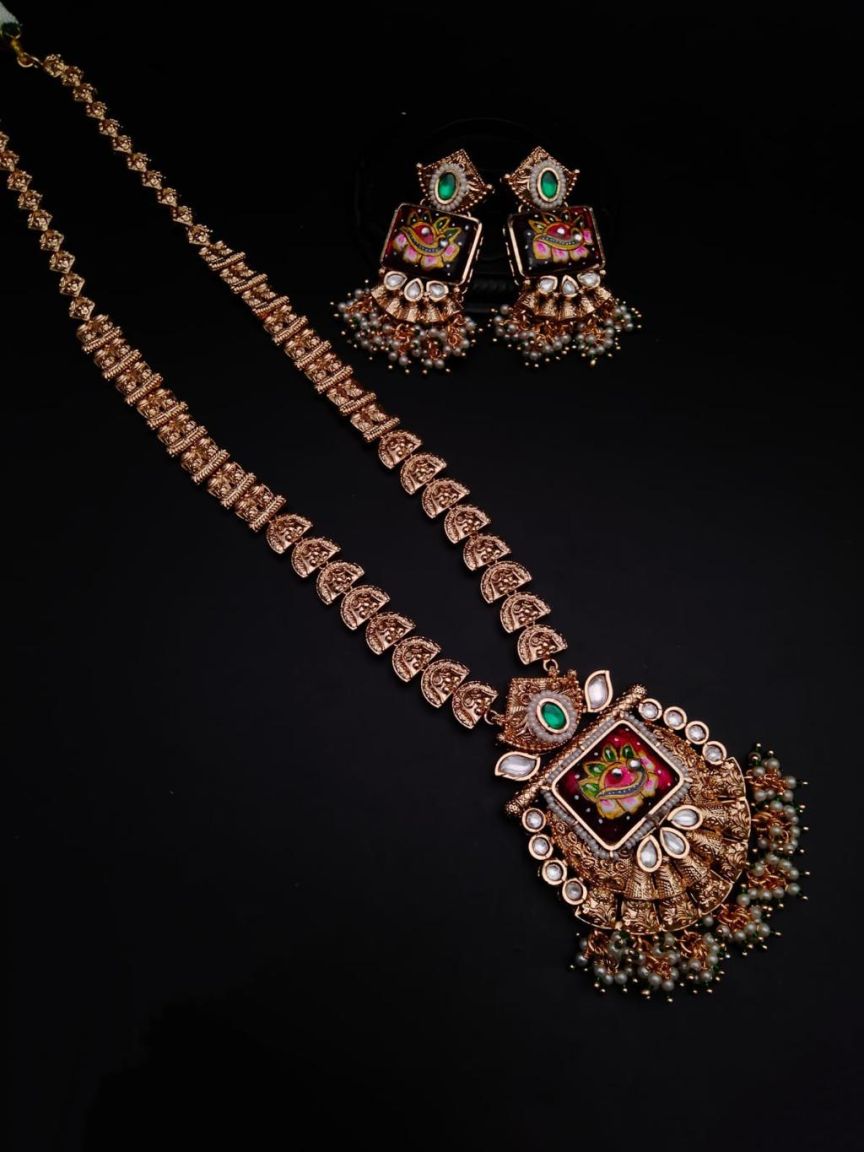 LONG SET IN POLKI (GOLD POLISH) STYLE | DESIGN - 10202