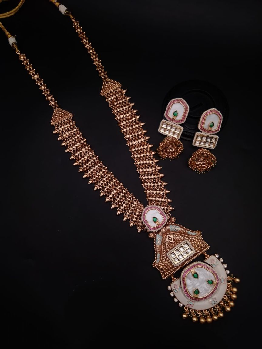 LONG SET IN POLKI (GOLD POLISH) STYLE | DESIGN - 10241