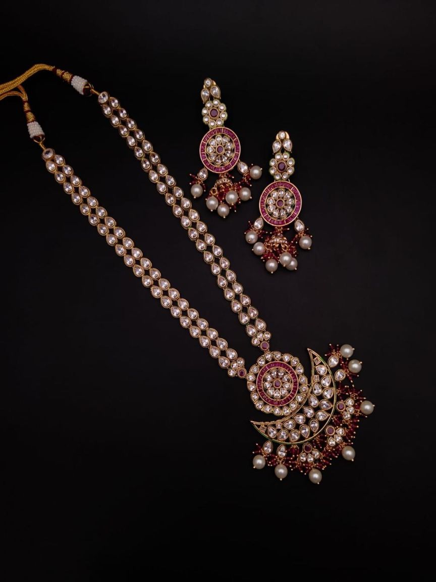 LONG SET IN POLKI (GOLD POLISH) STYLE | DESIGN - 10244