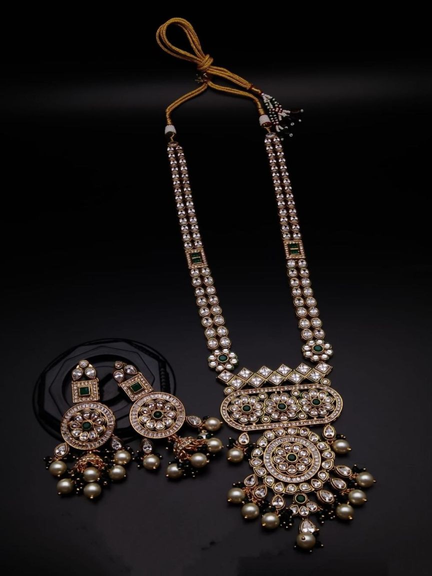 LONG SET IN POLKI (GOLD POLISH) STYLE | DESIGN - 10249