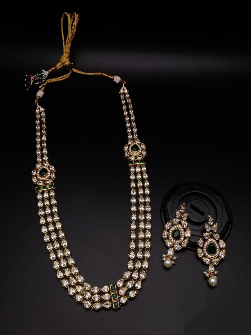 LONG SET IN POLKI (GOLD POLISH) STYLE | DESIGN - 10250