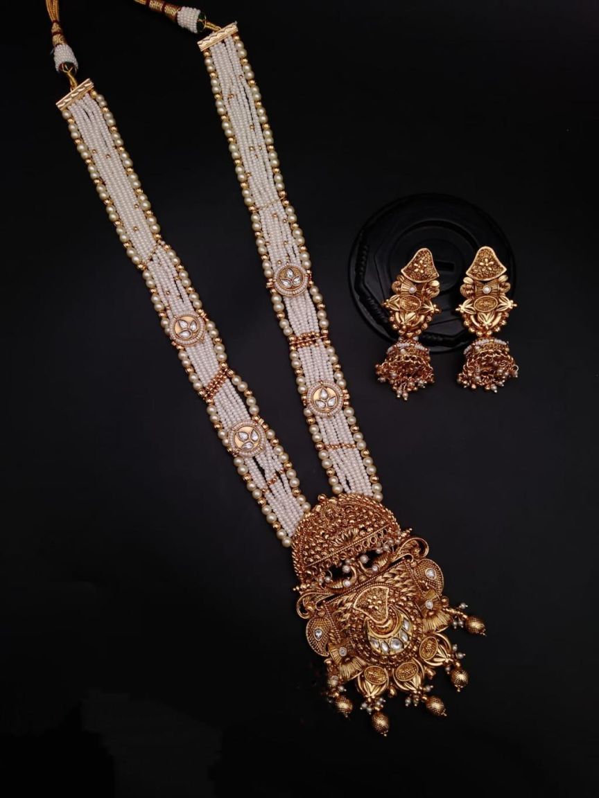 LONG SET IN POLKI (GOLD POLISH) STYLE | DESIGN - 10276