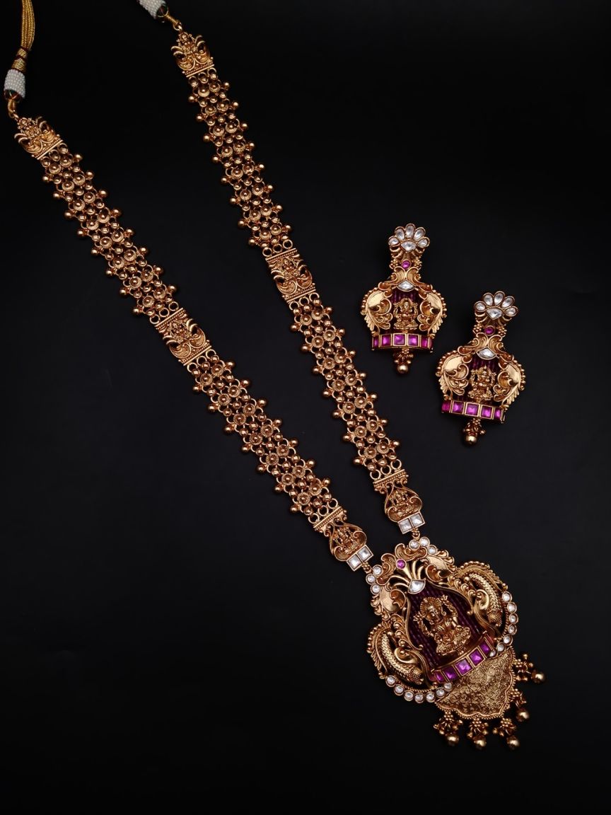 LONG SET IN POLKI (GOLD POLISH) STYLE | DESIGN - 10297
