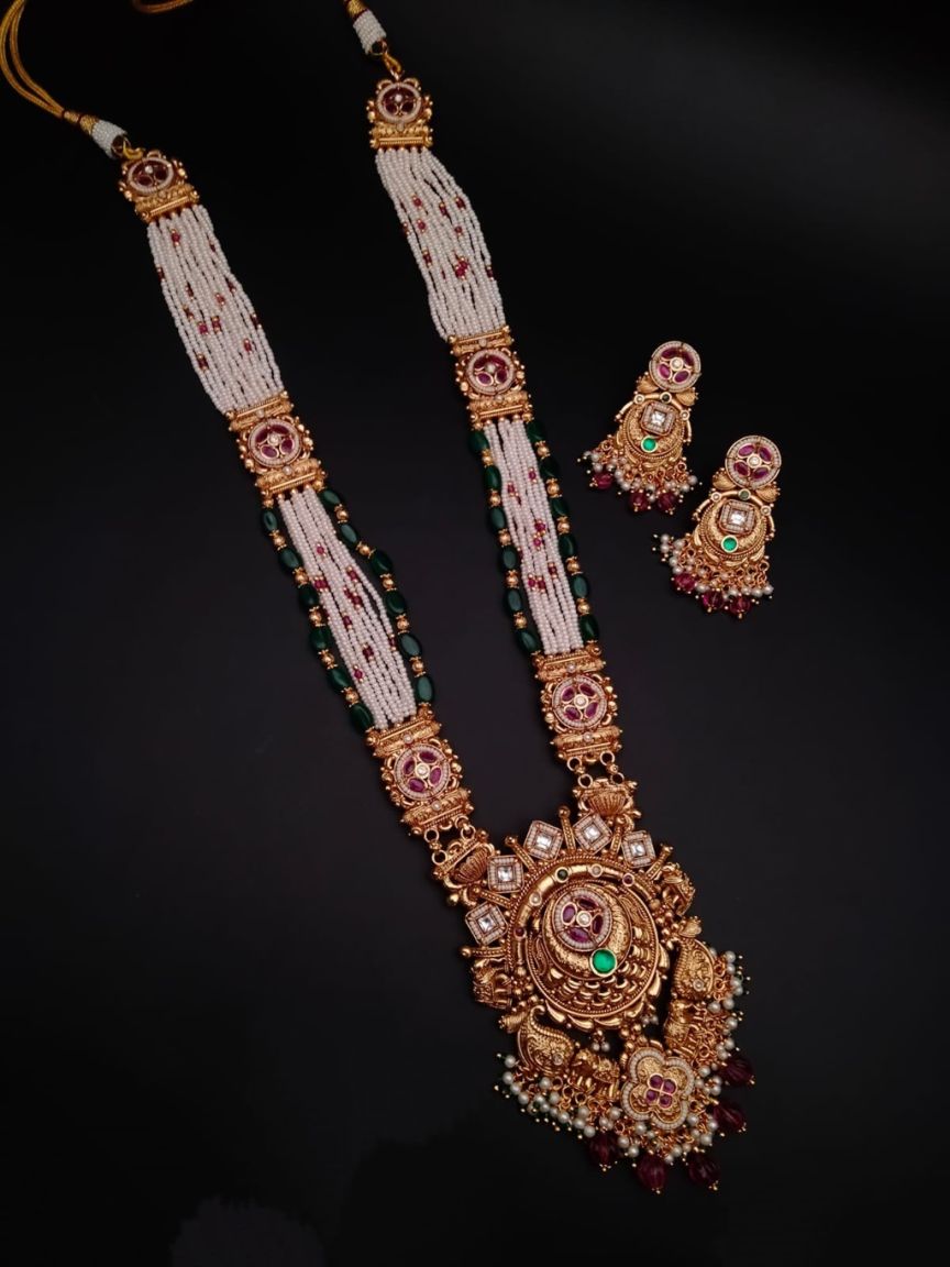 LONG SET IN POLKI (GOLD POLISH) STYLE | DESIGN - 10298