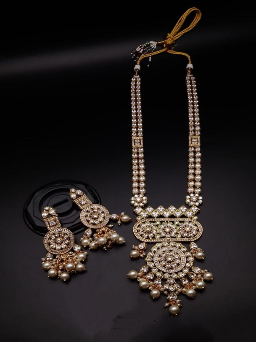LONG SET IN POLKI (GOLD POLISH) STYLE | DESIGN - 10300