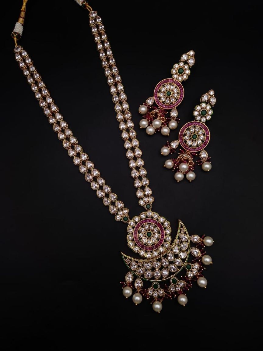 LONG SET IN POLKI (GOLD POLISH) STYLE | DESIGN - 10301