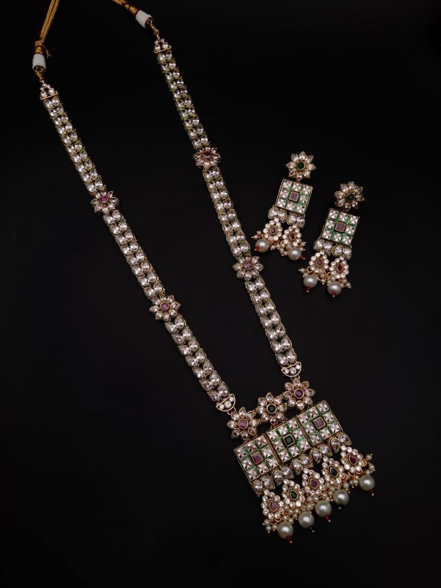 LONG SET IN POLKI (GOLD POLISH) STYLE | DESIGN - 10302