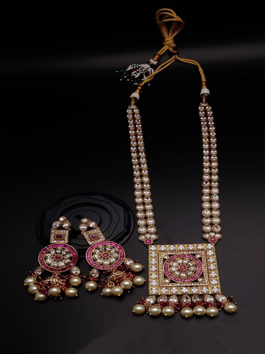 LONG SET IN POLKI (GOLD POLISH) STYLE | DESIGN - 10304
