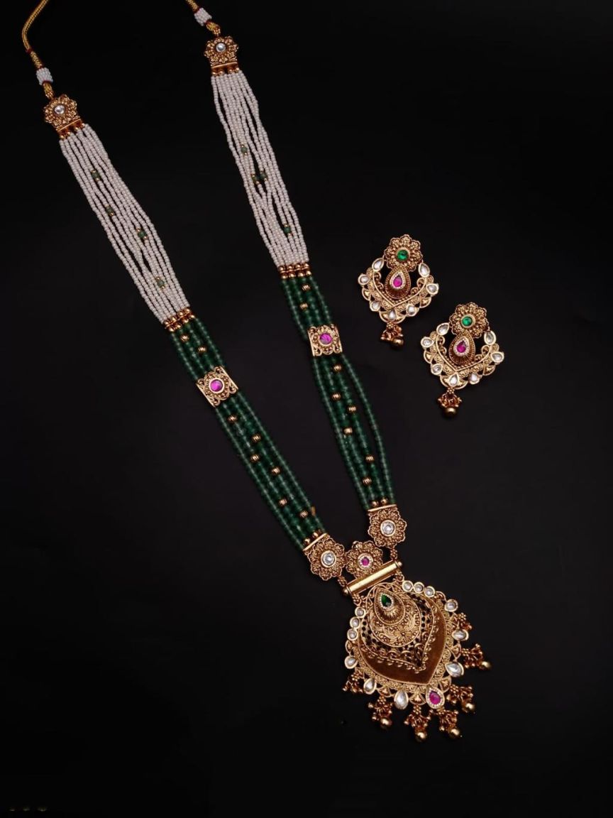 LONG SET IN POLKI (GOLD POLISH) STYLE | DESIGN - 10310