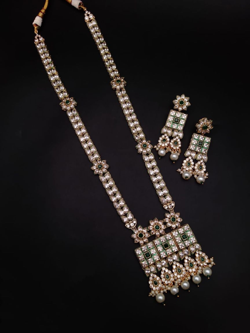 LONG SET IN POLKI (GOLD POLISH) STYLE | DESIGN - 10311