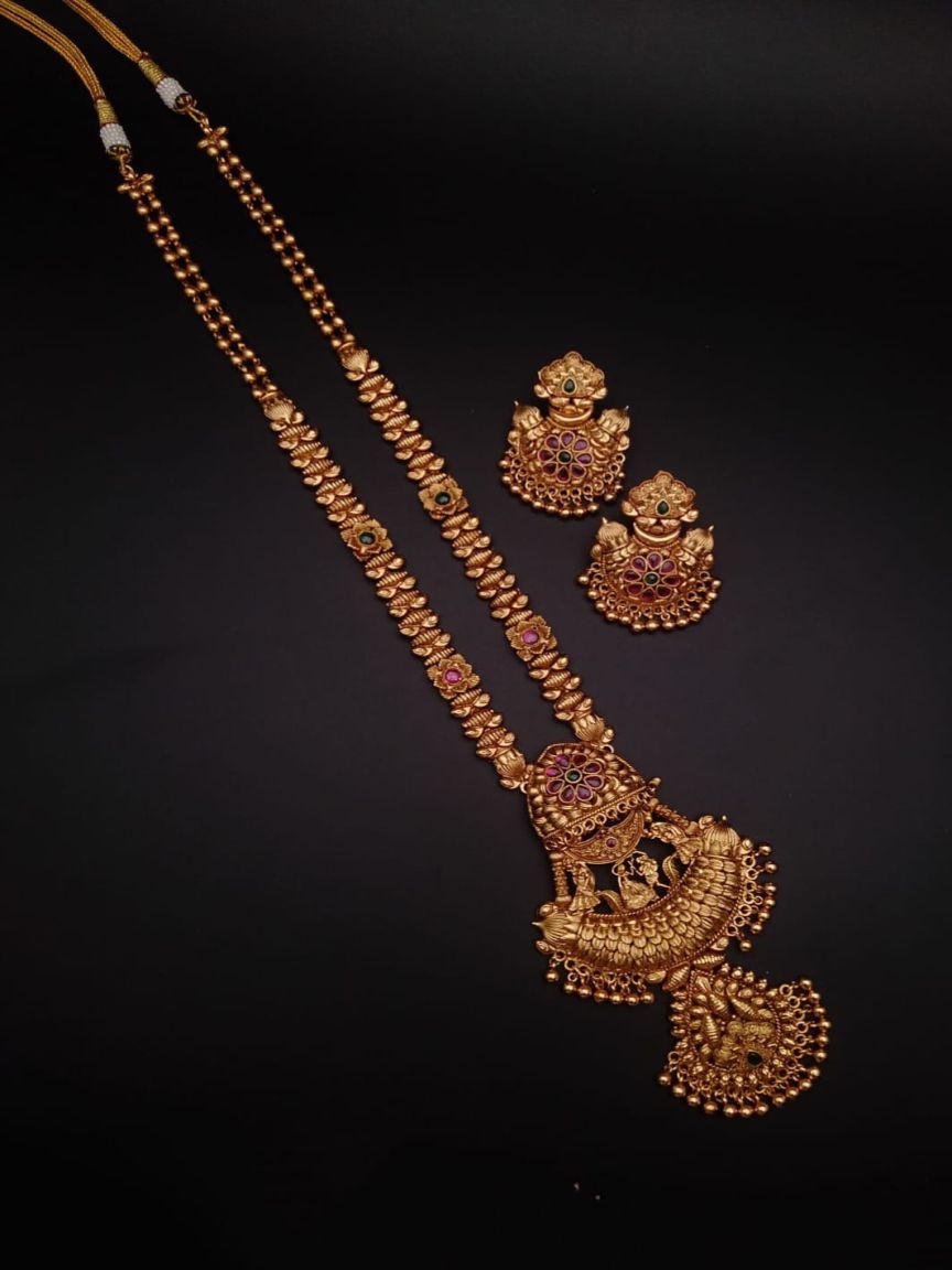 LONG SET IN POLKI (GOLD POLISH) STYLE | DESIGN - 10315