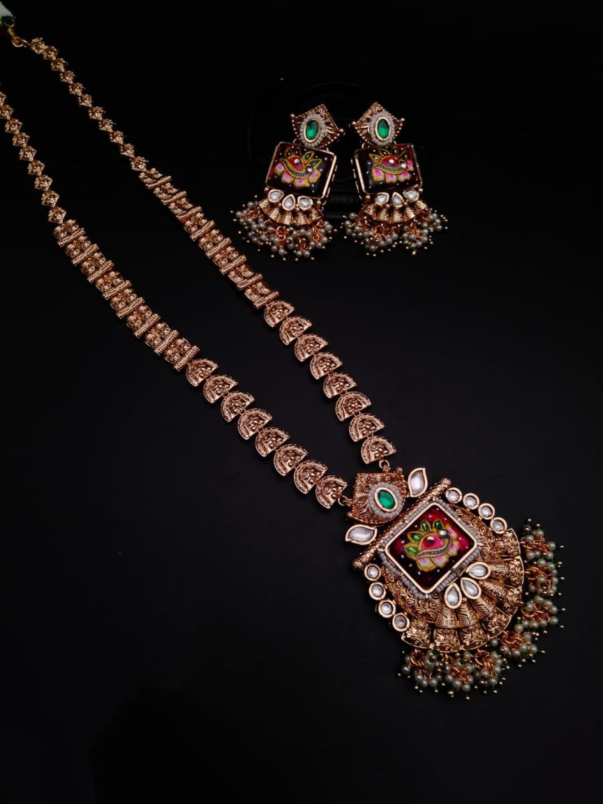 LONG SET IN POLKI (GOLD POLISH) STYLE | DESIGN - 10318