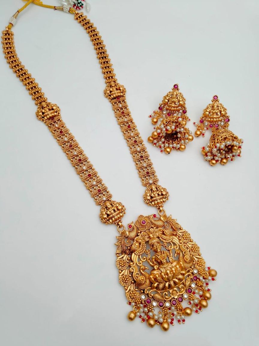LONG SET IN POLKI (GOLD POLISH) STYLE | DESIGN - 10323