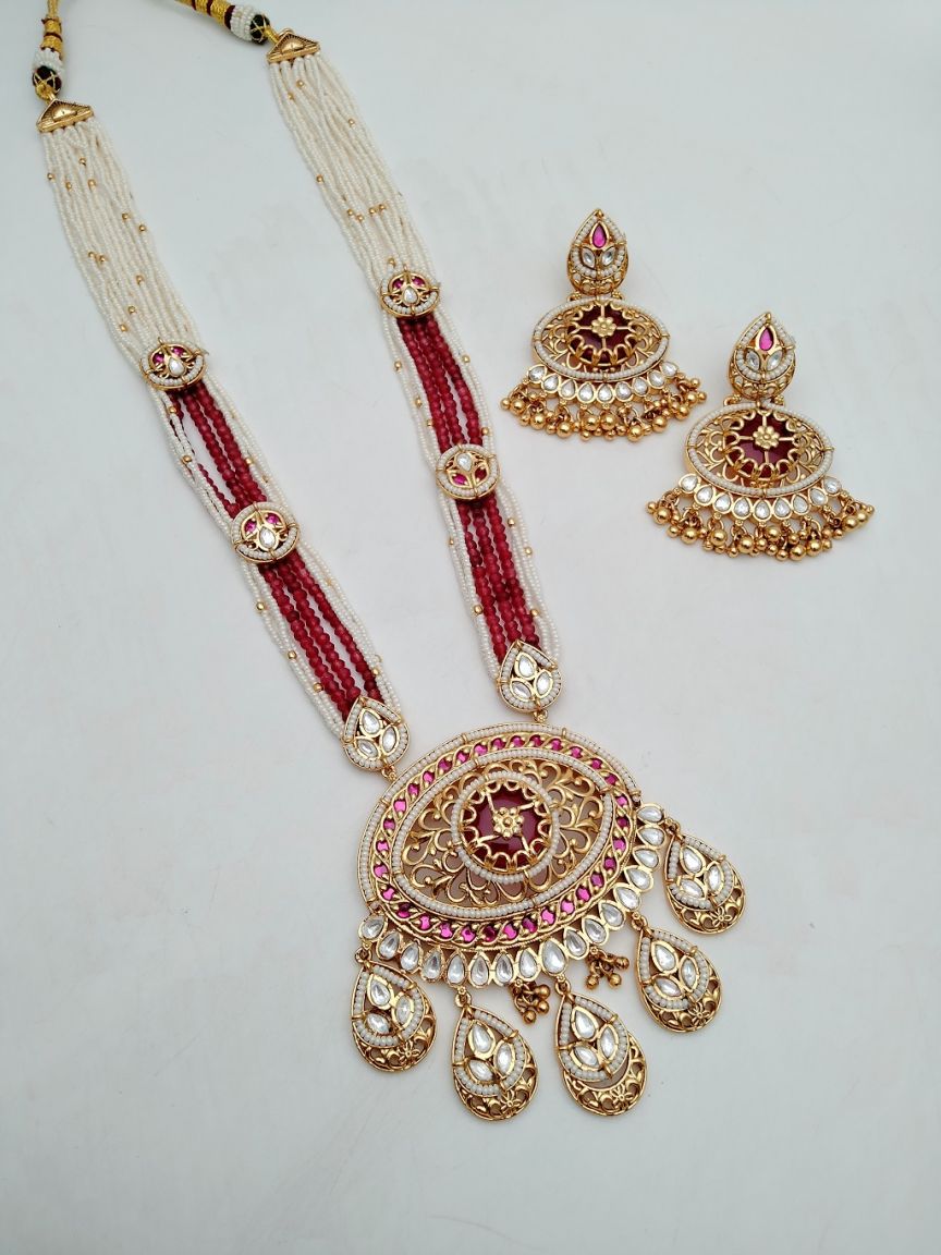 LONG SET IN POLKI (GOLD POLISH) STYLE | DESIGN - 10325