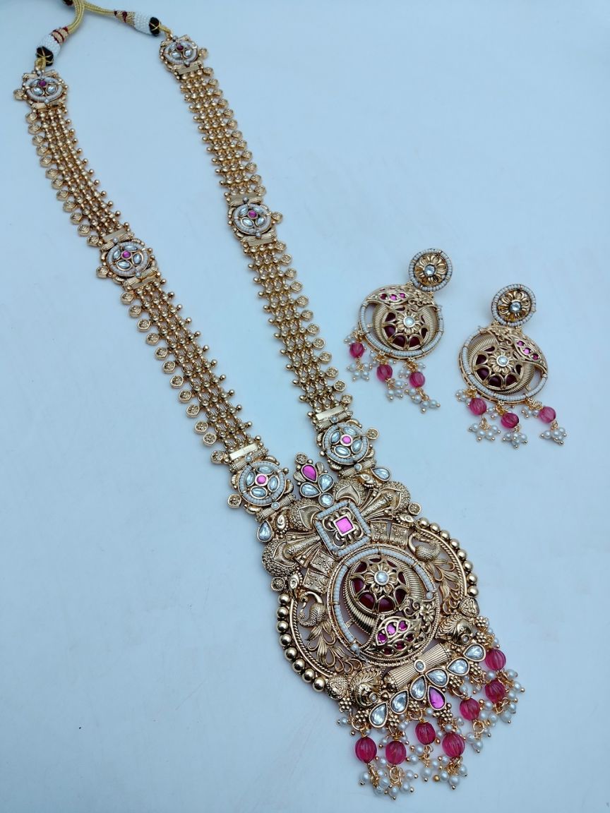 LONG SET IN POLKI (GOLD POLISH) STYLE | DESIGN - 10326