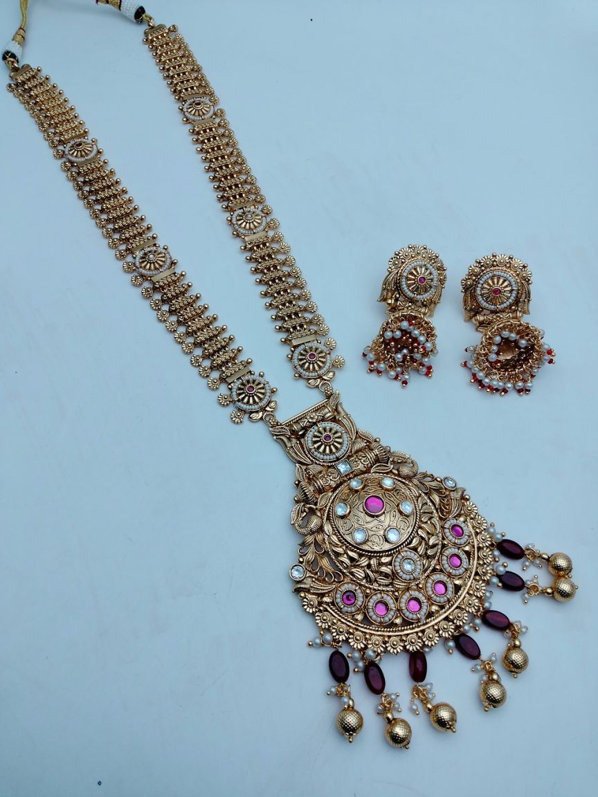 LONG SET IN POLKI (GOLD POLISH) STYLE | DESIGN - 10327