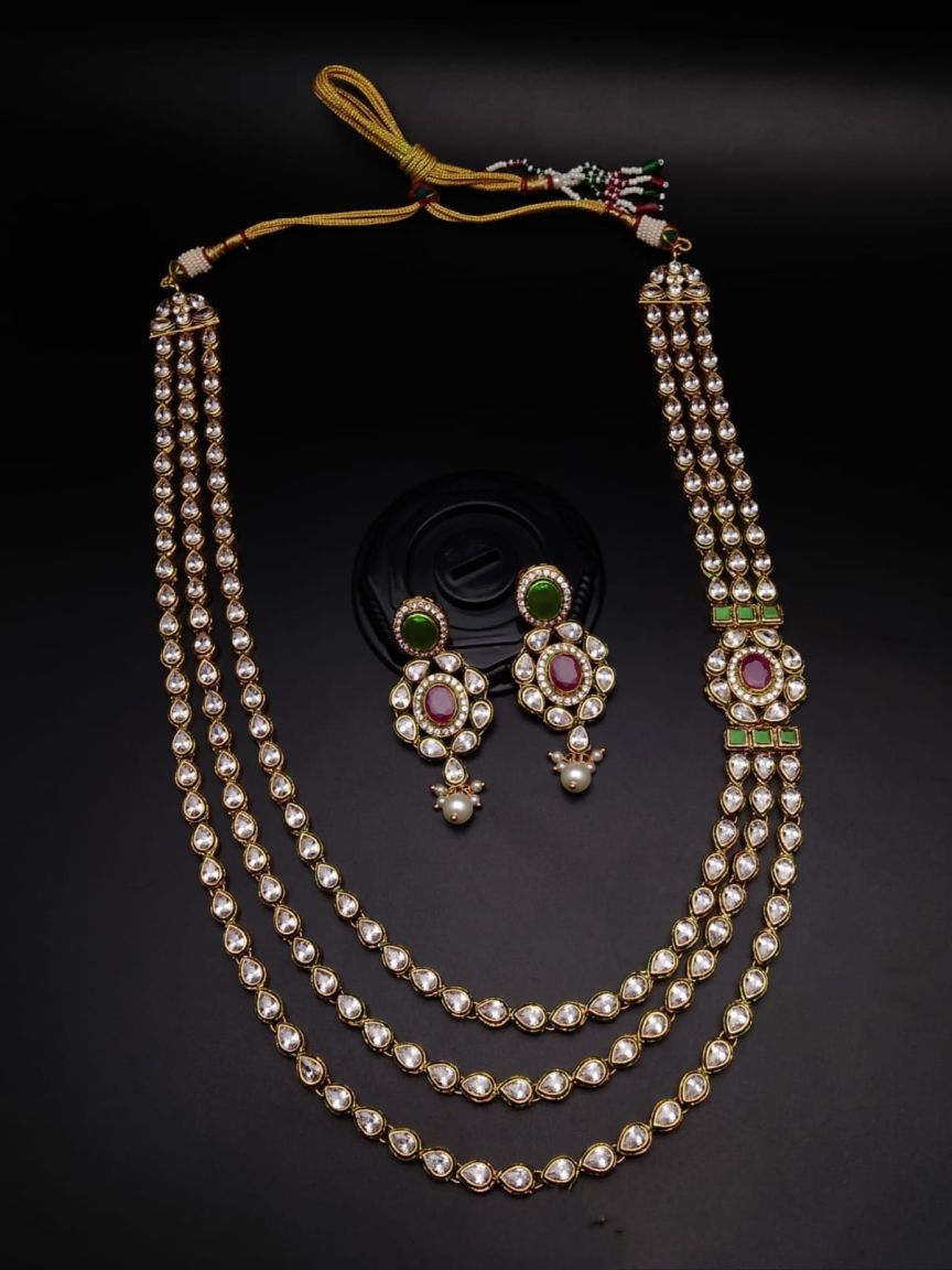 LONG SET IN POLKI (GOLD POLISH) STYLE | DESIGN - 10336