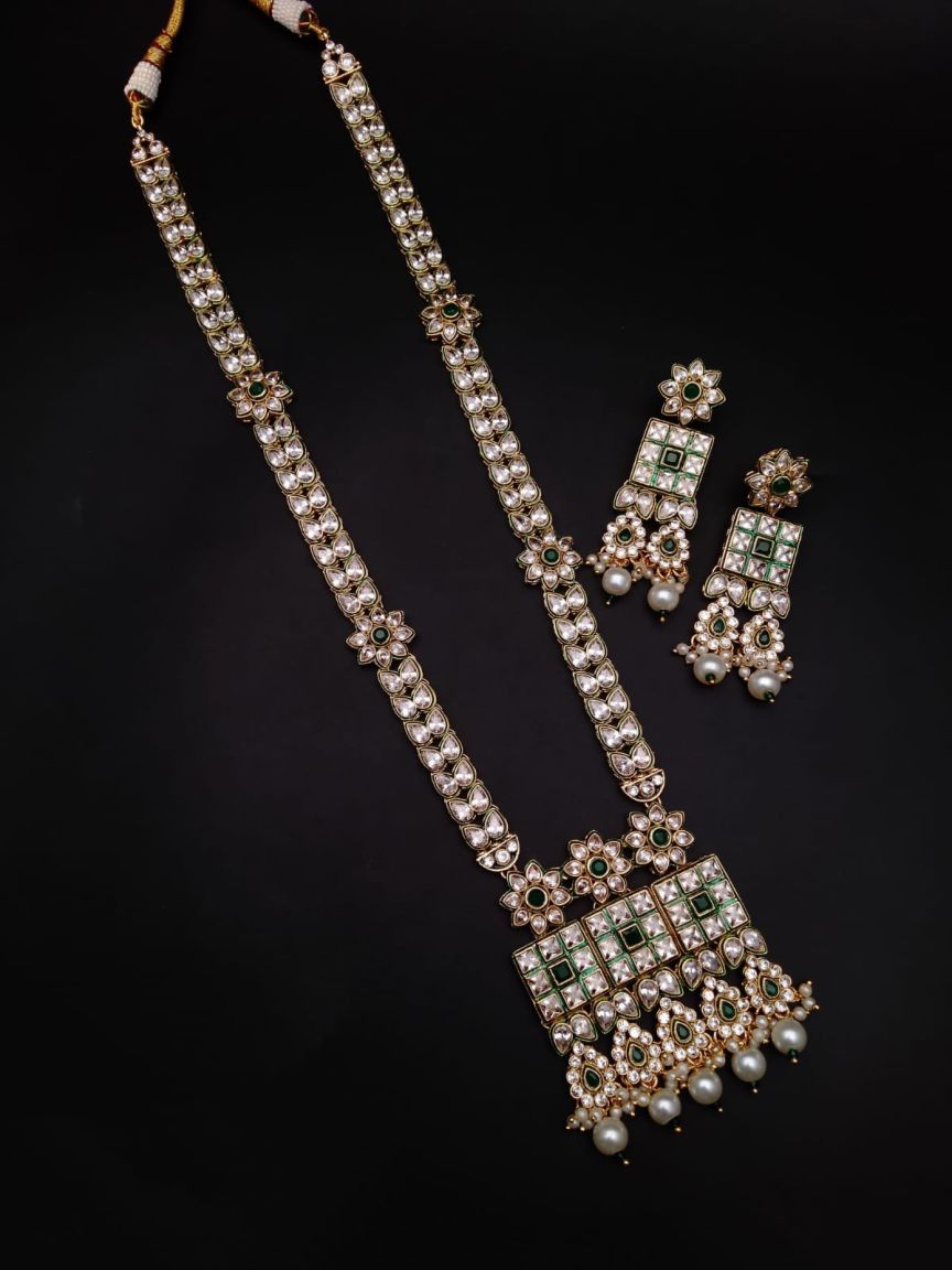 LONG SET IN POLKI (GOLD POLISH) STYLE | DESIGN - 10337