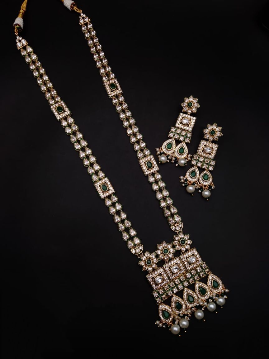 LONG SET IN POLKI (GOLD POLISH) STYLE | DESIGN - 10338