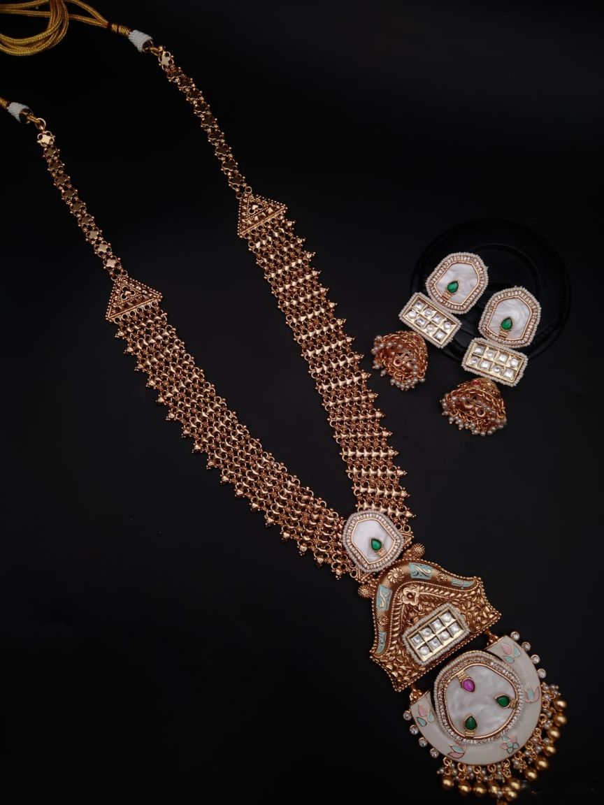 LONG SET IN POLKI (GOLD POLISH) STYLE | DESIGN - 10341