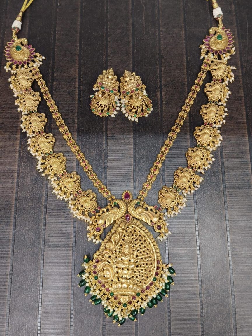 LONG SET IN POLKI (GOLD POLISH) STYLE | DESIGN - 10347