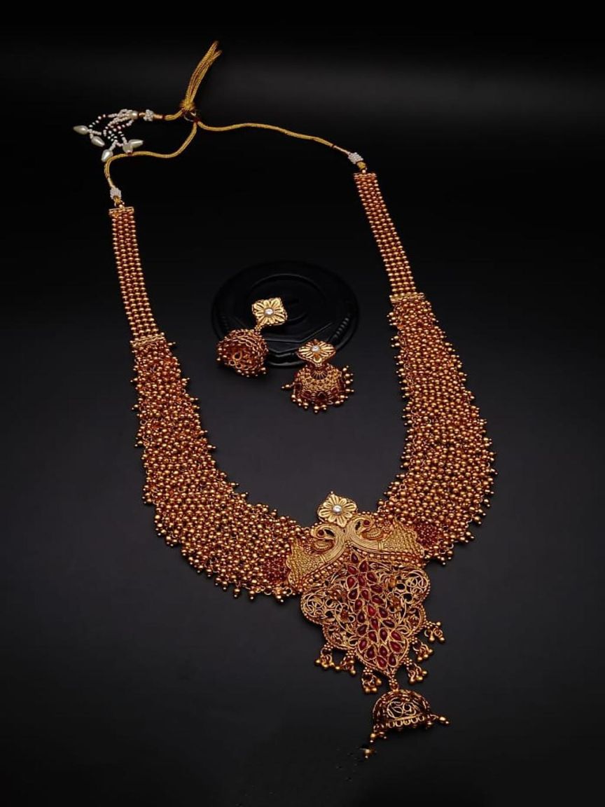 LONG SET IN POLKI (GOLD POLISH) STYLE | DESIGN - 10348