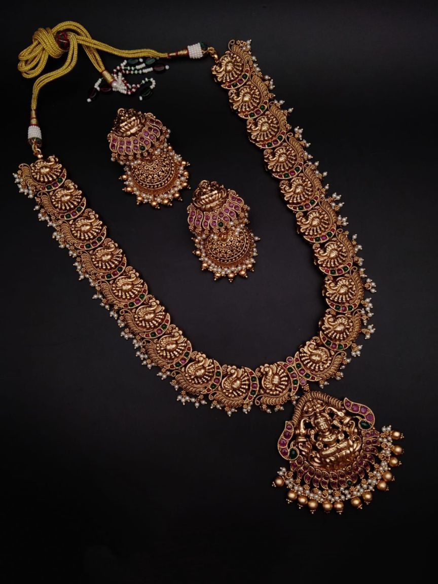 LONG SET IN POLKI (GOLD POLISH) STYLE | DESIGN - 10352