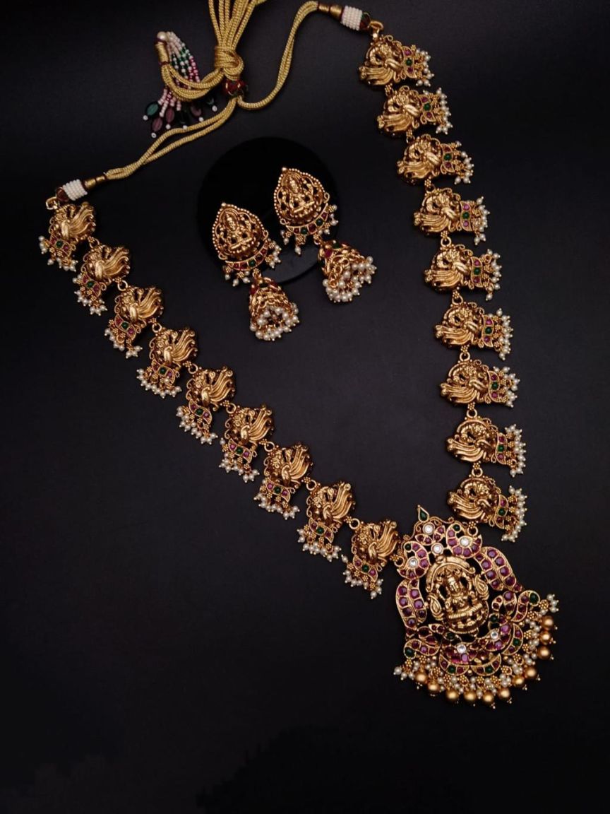 LONG SET IN POLKI (GOLD POLISH) STYLE | DESIGN - 10360