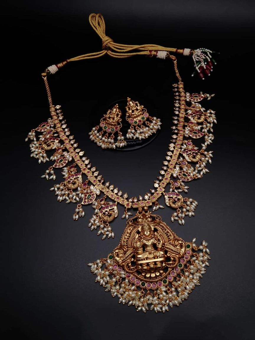LONG SET IN POLKI (GOLD POLISH) STYLE | DESIGN - 10362